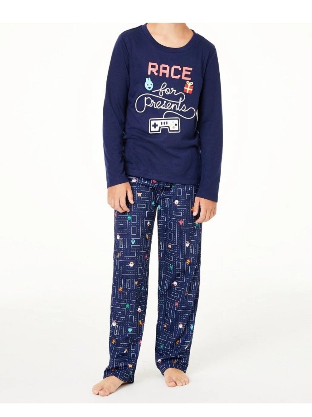 Family Pajamas Toddler Boys or Girls Two-Piece PJs, Navy Blue Presents, 2T-3T